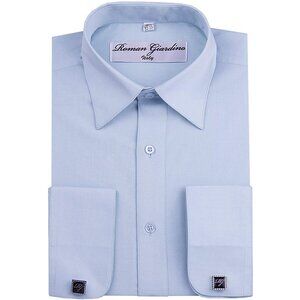 Men's Dress Shirts Convertible Long Sleeve Botton Down Collar - Baby Blue